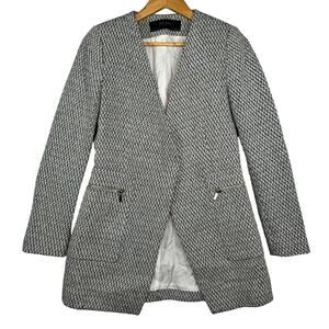 Zara White Blue Textured Tweed Tailored Blazer Sz S Old Money Preppy Elegant